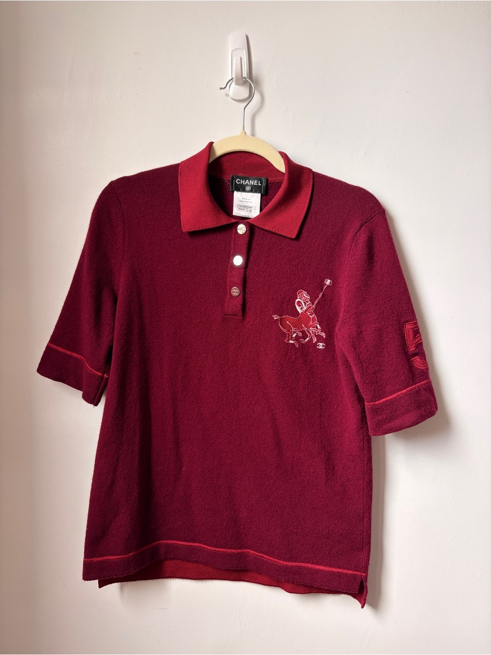 CHANEL Raspberry Polo with Embroidered Rider Motif